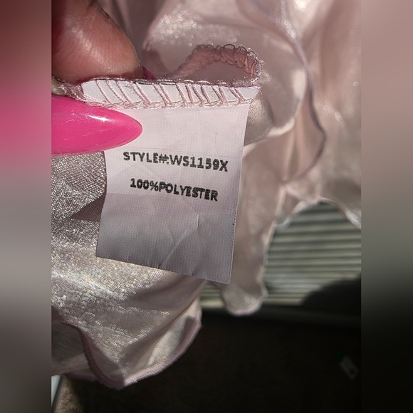 Baby Pink Organza Mesh Sheer Ruffled Mini Dress Top Sz 2X Wo Wo Wrap - Picture 10 of 16